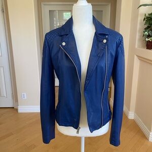 NWOT Black Rivet Blue Soft Vegan Leather Moto Jacket Fitted Design